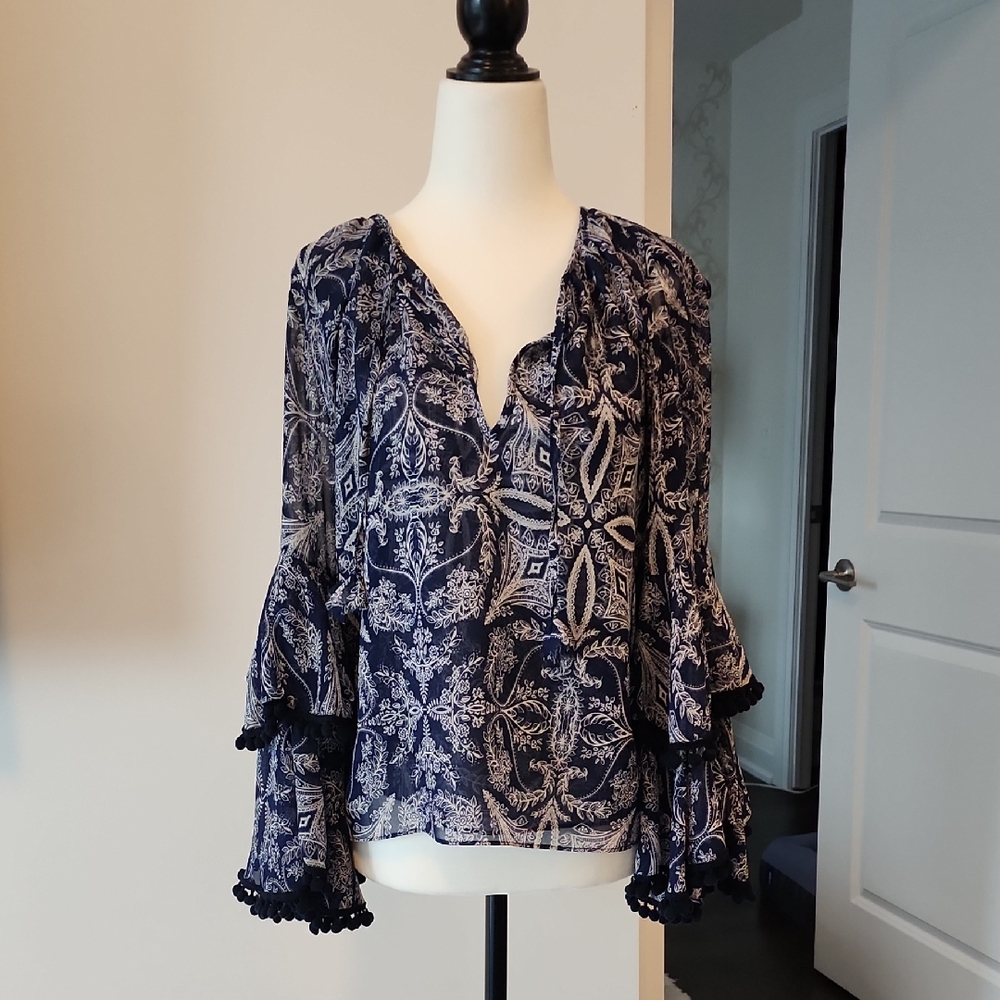 Misa Los Angeles Navy Blue Patterned Women's Top Size S